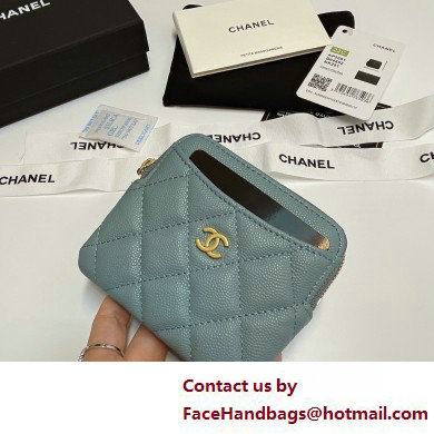 Chanel Grained Calfskin  &  Gold-Tone Metal Zip Coin Purse AP2061 Light Blue 2025